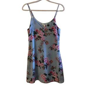 NWT Love Fire Blue Floral Print Sleeveless Slip Dress With Lace Hem XS